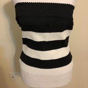 White and black striped zipper back tube top
